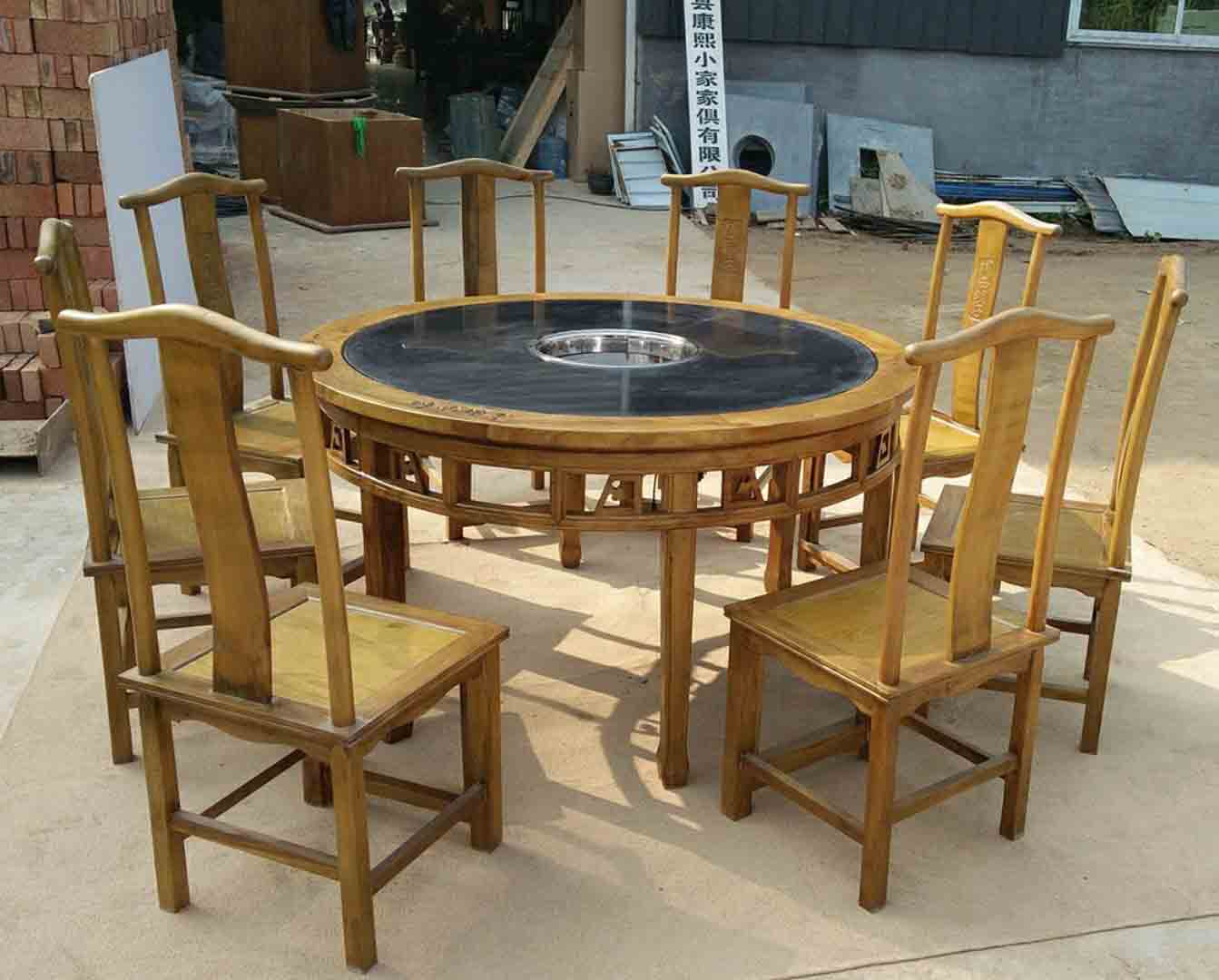 木质火锅桌定做爆款实木无烟电磁炉火锅桌椅图