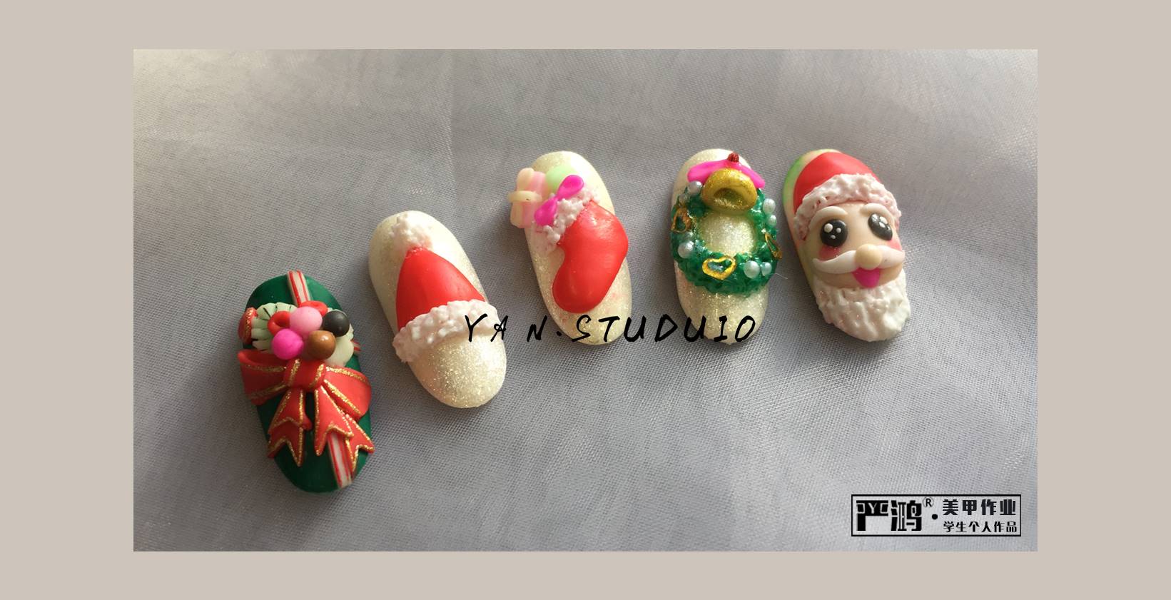 圣诞香槟美甲图片_高清图-严鸿形象设计职业培