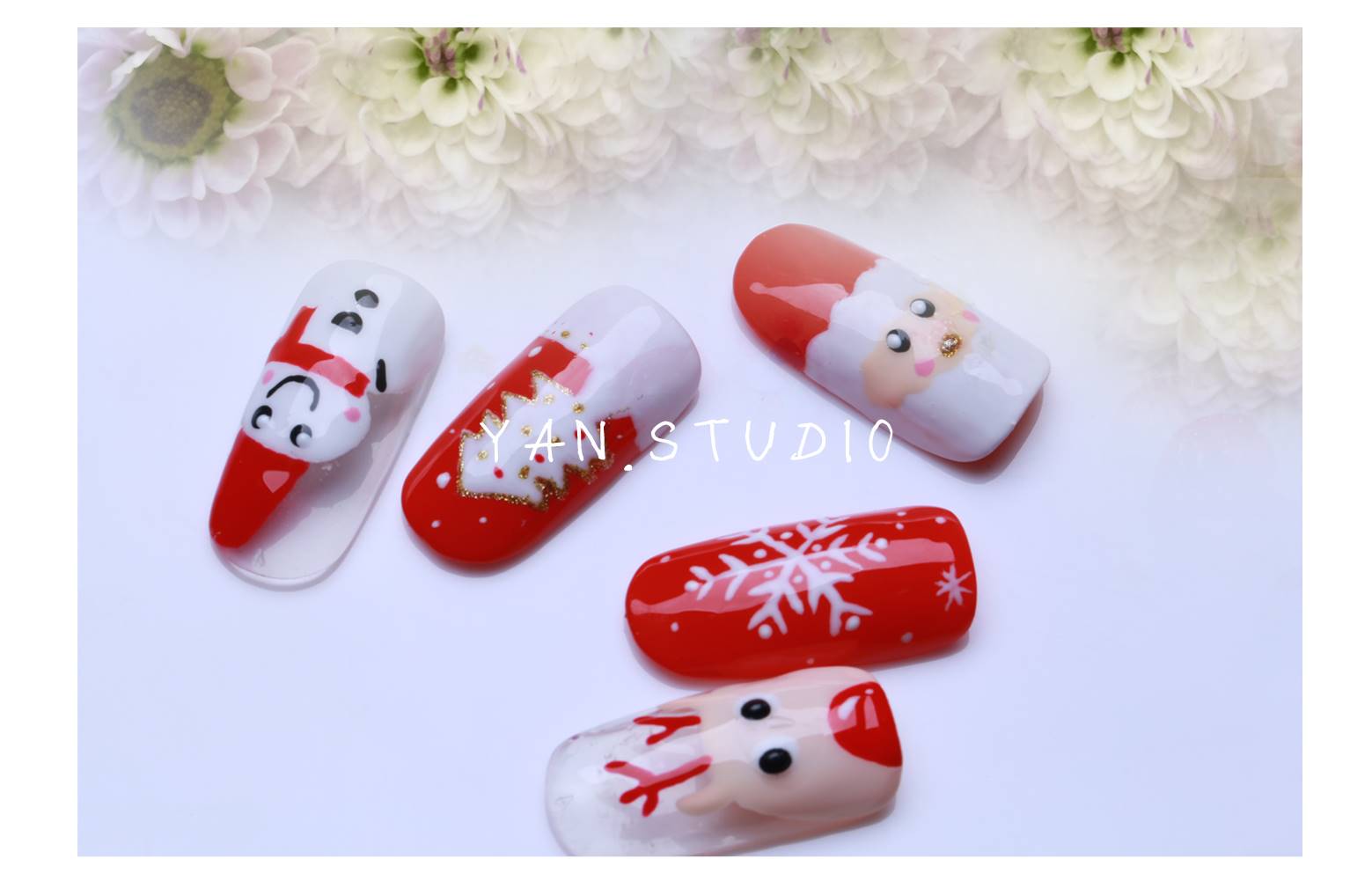 简单的冬季手绘雪花 蒙自严鸿美甲培训学校图片_高清图-严鸿形象设计职业培训学校