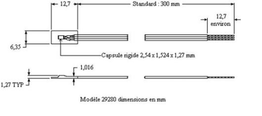 tme-france温度传感器29280系列 型号:29280-200C 29280-+260C 特征 immergeable Pt100传感器柔性曲面传感器在白金系列- 200 + 260C(328至500F) 这29280个传感器系列是专为表面温度高而设计的。它的小尺寸允许在大量支持类型上实现。该系列可提供2, 3或4电缆输出。 技术规范 电源马51推荐 38.