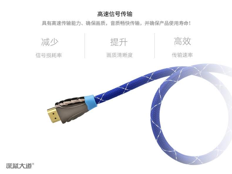 深蓝大道HDMI线带边编网发烧级高精工程级专用线H301