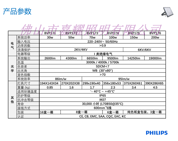 飛利浦新款泛光燈BVP176  200W LED泛光燈