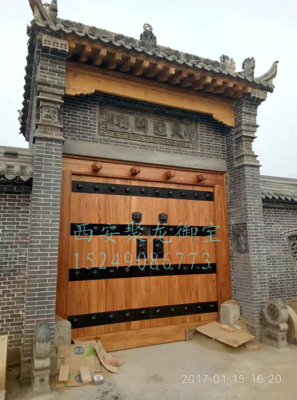 农村中式大门价格-西安仿古大门尺寸图片-别墅庭院大门-铜钉大门