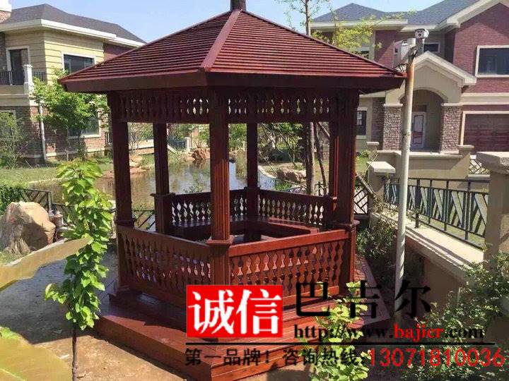 >防腐碳化木四角凉亭户外实木亭子     木材经过高温(一般180℃以上)