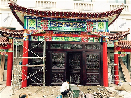 天津仿古建筑中式门楼彩画彩绘