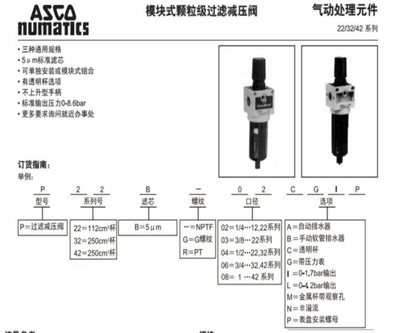 美国ASCO/NUMATICS纽曼蒂克过滤减压阀 P22BG04G