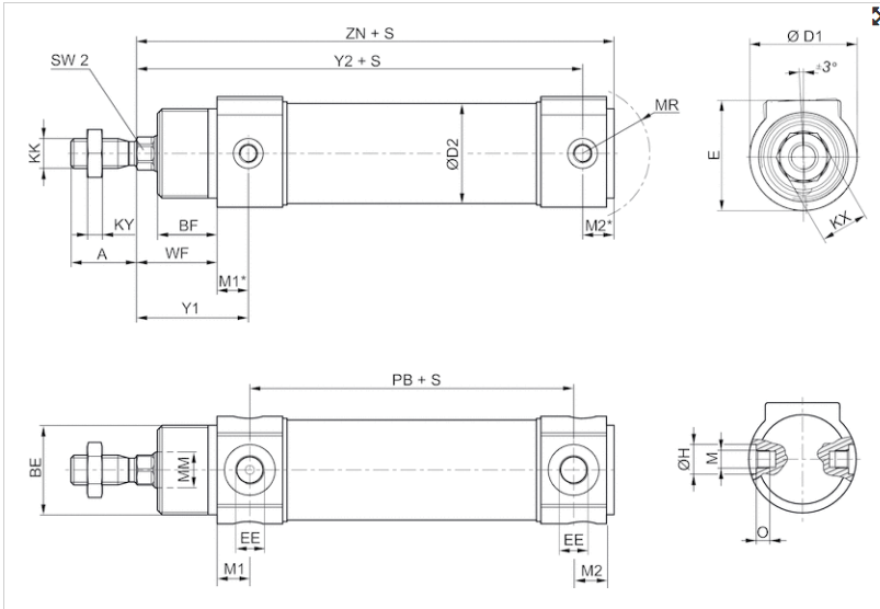 圆柱形气缸RPC -R412020640/AVENTICS安沃驰尺寸选型