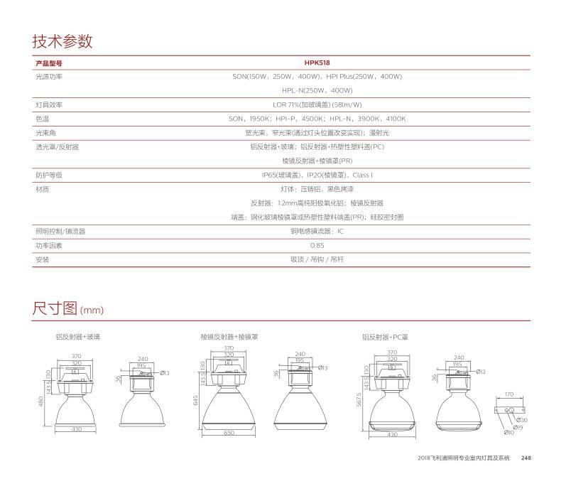 飛利浦HPK518 HPI-BU  400W工礦燈高天棚燈具防水防塵IP65