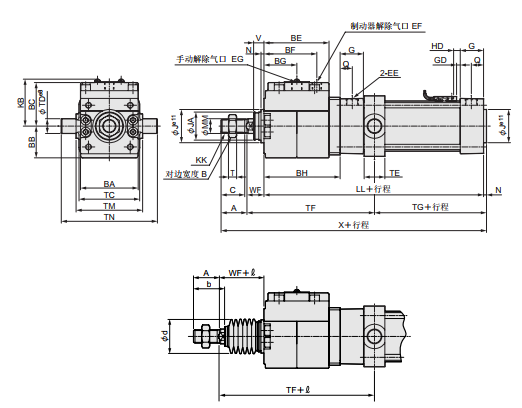 日本CKD带制动拉杆型气缸JSG-TA-63B-450-Y