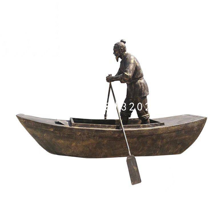 划船的古人铜雕公园小品铜雕