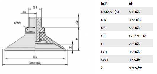 SCHMALZ施迈茨真空吸盘PFYN 50 VU1-72 G1 / 4-AG特征