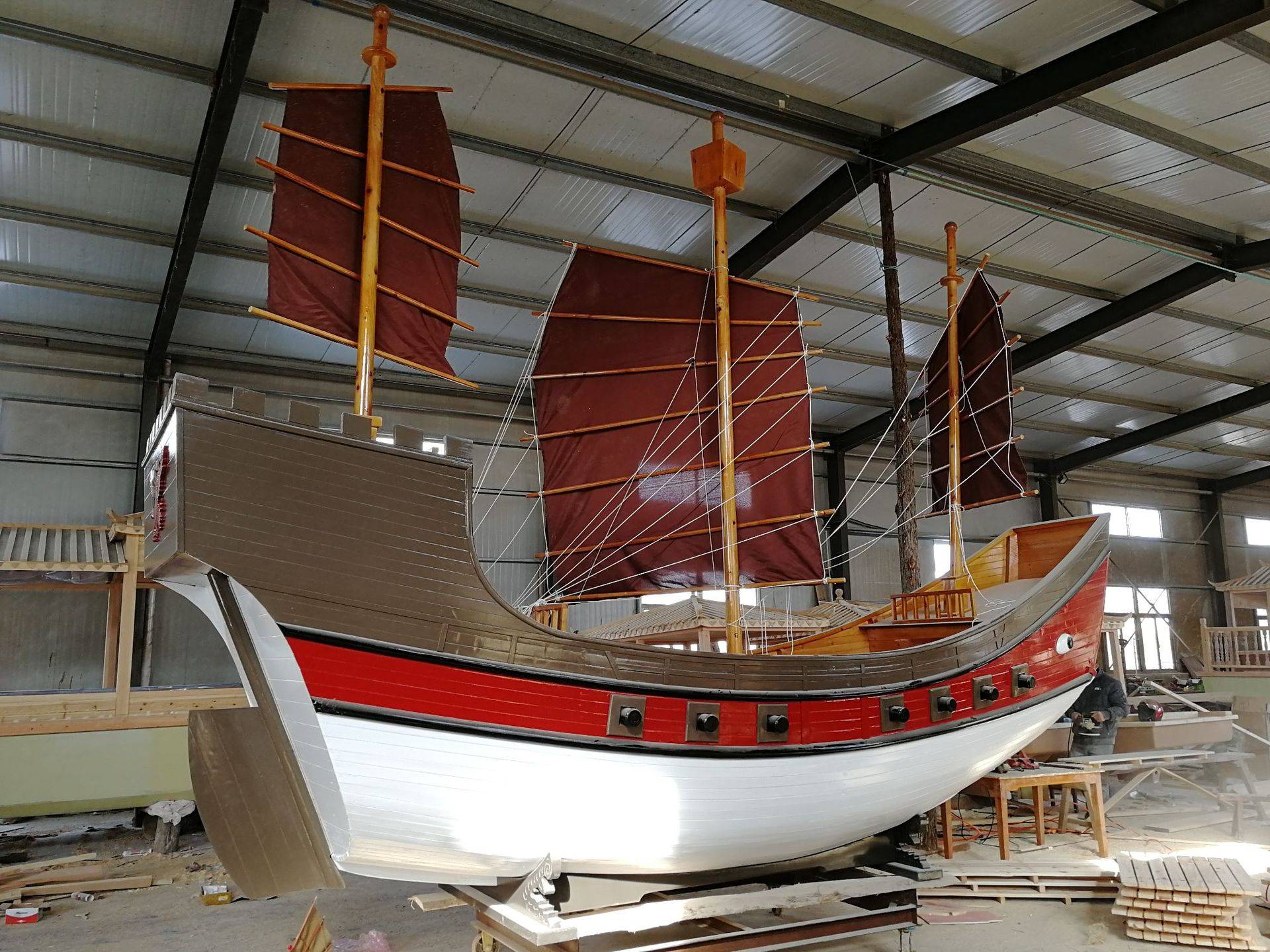 南京郑和宝船 景观装饰船 拍照摄影装饰木船 明清古战船