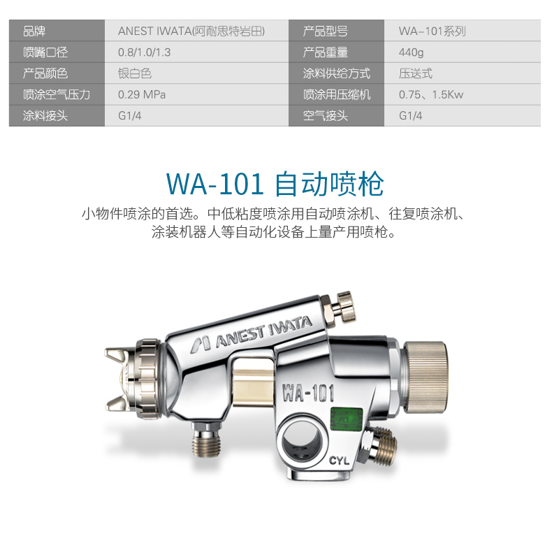 岩田自动喷枪WA101包衣机流水线喷枪