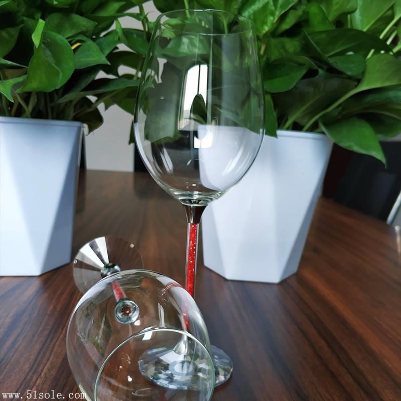 华安一对儿杯高硼硅红酒杯红色水钻高脚杯