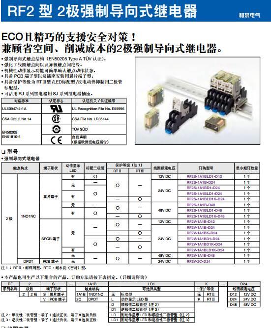 选型相关参数:IDEC和泉强制导向式继电器
