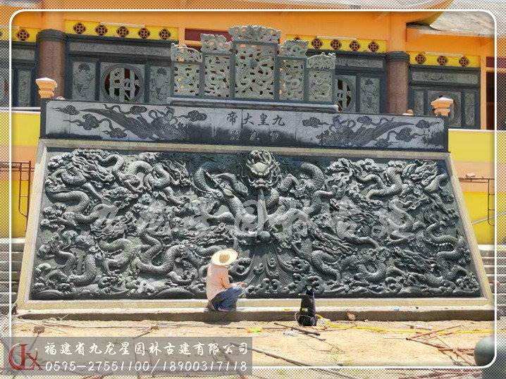 福建省九龙星园林古建有限公司 青石屏风 石雕迎门墙 福建惠安石雕