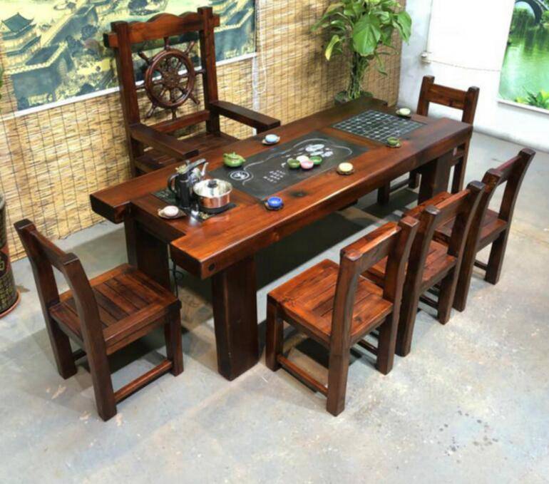 老船木茶桌 大型功夫泡茶几 实木茶台 古船木家具厂家