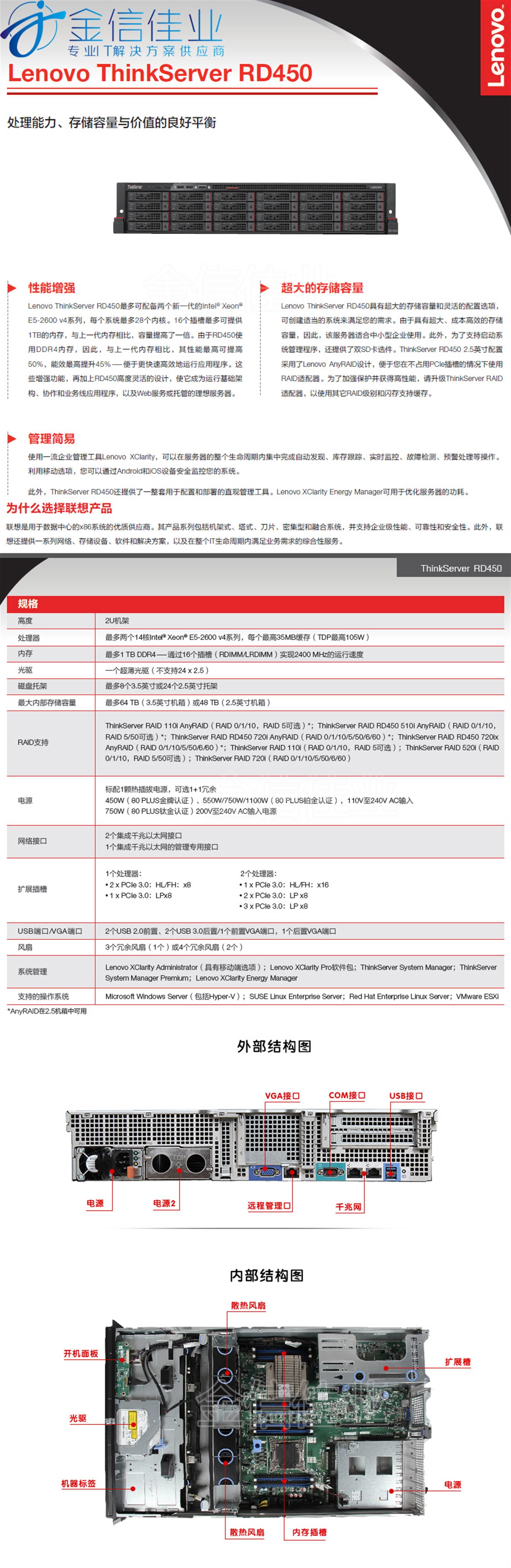 联想RD450X服务器支持哪些类型的接口？