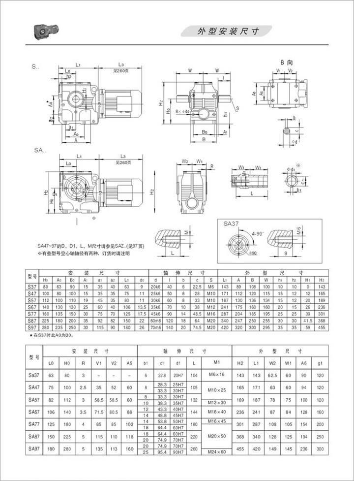 s系列斜齿轮蜗杆安装尺寸