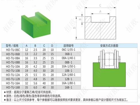 德州恒欧08A超高分子量链条托条生产厂家