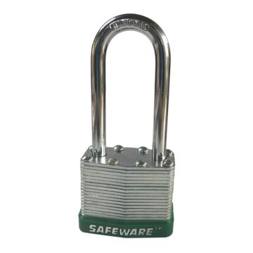 长梁钢制千层安全挂锁（绿）-钢制锁体及锁梁,锁梁Φ6mm,锁体长37mm,锁杆长度52mm