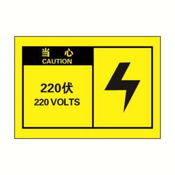 警示标签黄底黑字，220伏，127*89mm