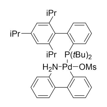 CAS：1447963-75-8|甲烷磺酸(2-二叔丁基膦基-2',4',6'-三异丙基-1,1'-联苯基)(2'-氨基-1,1'-联苯-2-基)钯(II)TBUXPHOSPDG3|98%|600873-1g