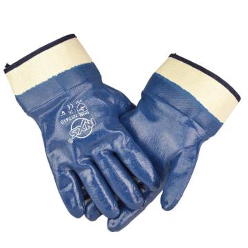 赛立特 N17410-9 橡胶涂层手套，安全袖，针织绒里，手掌蓝色丁腈涂层全浸