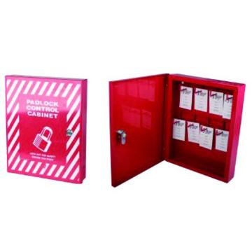 锁具管理箱（套装）-红色粉末喷涂钢板,箱门可上锁,包含18把工程塑料安全挂锁,18个耐用聚酯吊牌,400×465×55mm，14734
