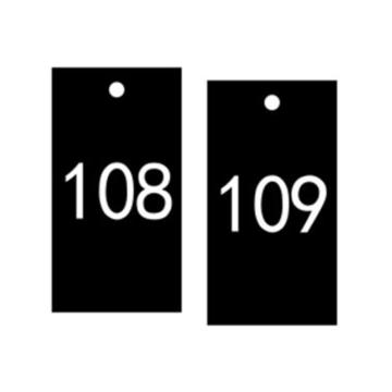 塑料号码吊牌-长方形,25.4×76.2mm,黑底白字,号码从101到200,100个/包，14884
