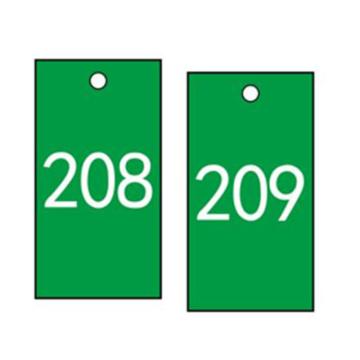 塑料号码吊牌-长方形,25.4×76.2mm,绿底白字,号码从201到300,100个/包，14882