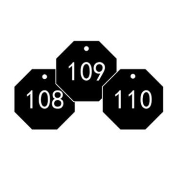 塑料号码吊牌-八边形,Φ31.8mm,黑底白字,号码从101到200,100个/包，14872