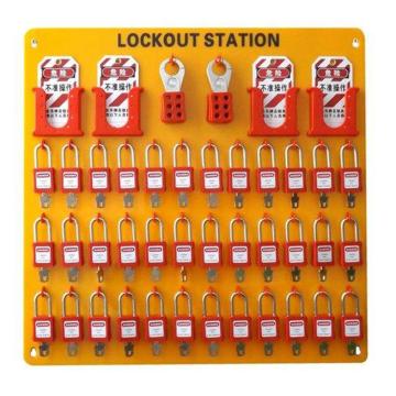 三十六锁锁具挂板（含配件），63.8cm（宽）*62.5cm（高）*0.5cm（厚），可存放36把安全挂锁，6把六联锁具，36张吊牌，S71