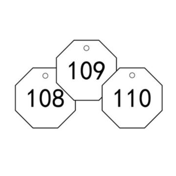 塑料号码吊牌-八边形,Φ31.8mm,白底黑字,号码从101到200,100个/包，14875