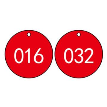 塑料号码吊牌-圆形,Φ31.8mm,红底白字,号码从001到100,100个/包，14841