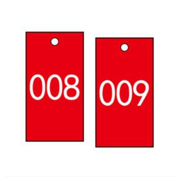 塑料号码吊牌-长方形,25.4×76.2mm,红底白字,号码从001到100,100个/包，14877