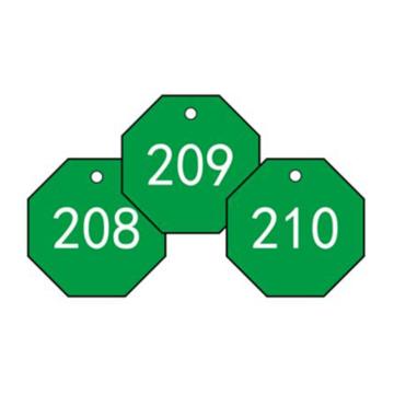 塑料号码吊牌-八边形,Φ31.8mm,绿底白字,号码从201到300,100个/包，14870