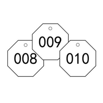 塑料号码吊牌-八边形,Φ31.8mm,白底黑字,号码从001到100,100个/包，14874