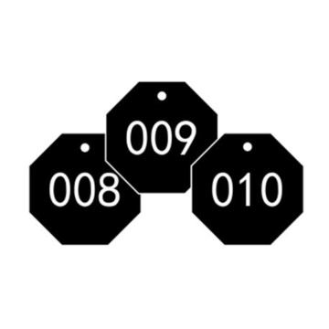塑料号码吊牌-八边形,Φ31.8mm,黑底白字,号码从001到100,100个/包，14871
