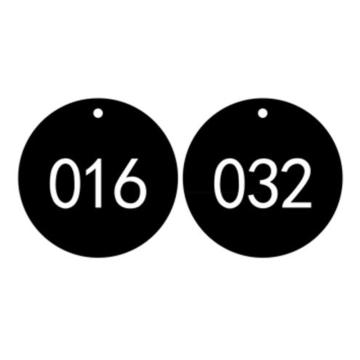 塑料号码吊牌-圆形,Φ31.8mm,黑底白字,号码从001到100,100个/包，14847