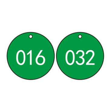 塑料号码吊牌-圆形,Φ31.8mm,绿底白字,号码从001到100,100个/包，14844