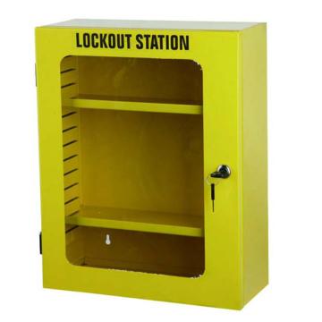 锁具管理箱（空箱）-黄色粉末喷涂钢板,内置2个层板,透明箱门可上锁,360×450×155mm，14737