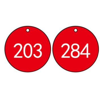 塑料号码吊牌-圆形,Φ31.8mm,红底白字,号码从201到300,100个/包，14843