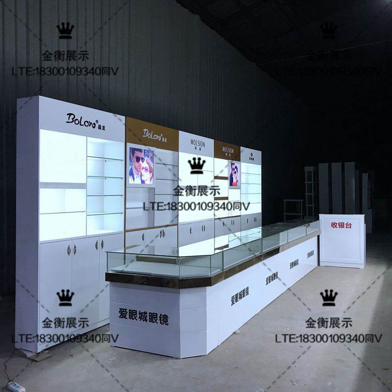 汕尾快时尚木纹风眼镜柜台 中岛展示柜台货架展示架子