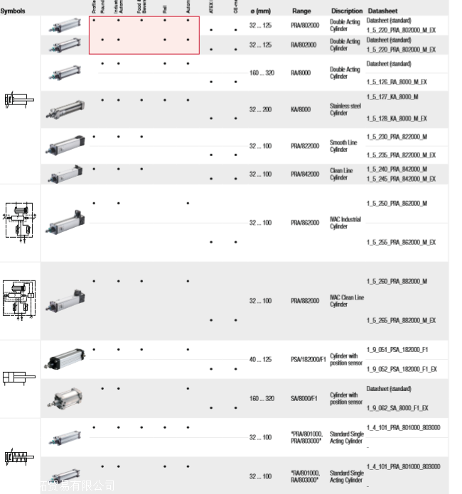 RA/802040/M/125拉杆气缸双作用式