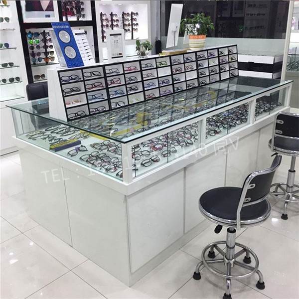 广东梅州烤漆玻璃眼镜店柜子/免漆板立式铁架铁木结合
