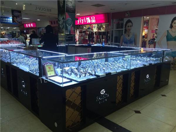 广东梅州烤漆玻璃眼镜店柜子/免漆板立式铁架铁木结合