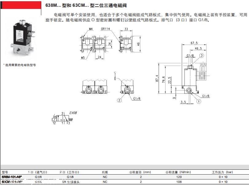 CAMOZZI直动式电磁阀灵活性高638M-105-A6B