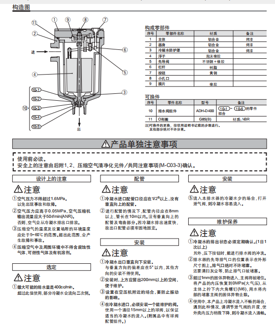 ADH4000-04样本，日本SMC自动排水器