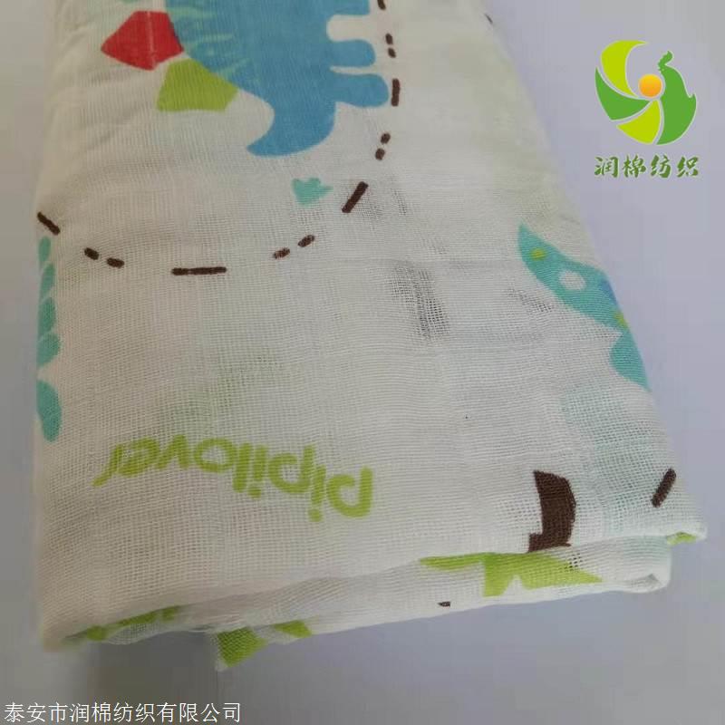 泰安潤棉紡織廠家直銷 普梳全棉雙層方格印花布紗布